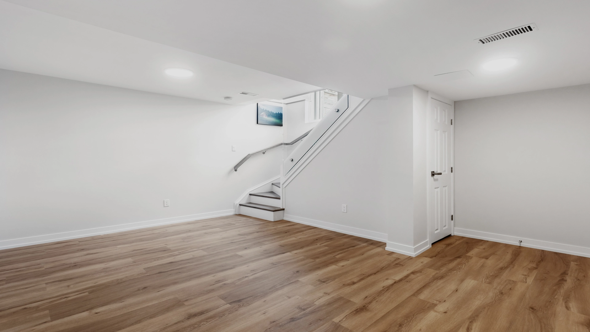 White basement encapsulation with stairs